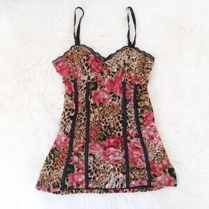 No Boundaries Y2K Leopard Floral Corset Cami